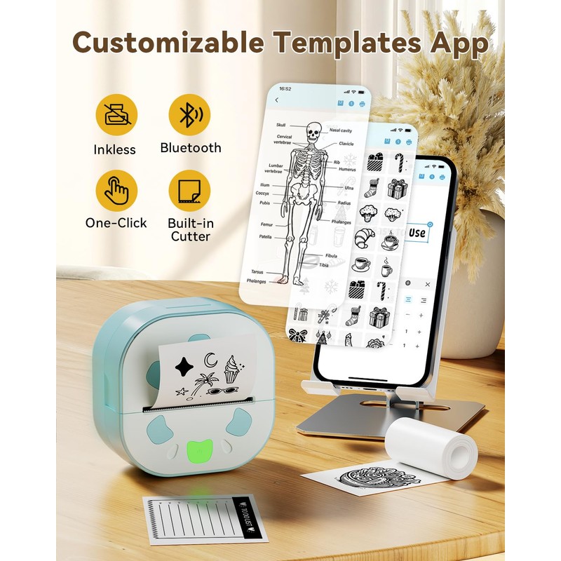 NDYIN NDYIN Sticker Printer, PrintPods Mini Printer, Bluetooth Portable Sticker