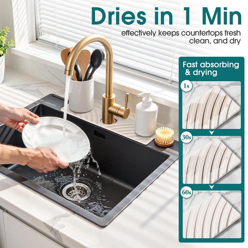 EdenDwell Quick Dry Stone Faucet Mat for Kitchen Sink -