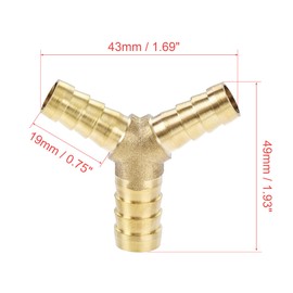 MACHSWON Pack of 2 Brass Barbed Hose Fitting Y Shape 3 Way Connector Barb Splitter Fitting Splicer for Water, Fuel, Air, 1/2" x 3/8" x 3/8"