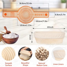 Bread Proofing Basket Set, 10 inch Oval Bread Proofing Basket, Sourdough Proving Baking Kit Cloth Liner, Sourdough Essentials for Professional and Home Bakers
