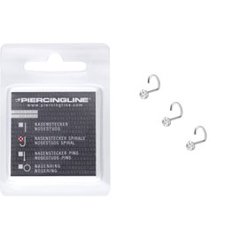 PIERCINGLINE Set of 3 925 Sterling Silver Nose Piercing | Crystal | Piercing Nose Stud, Silver, Crystal