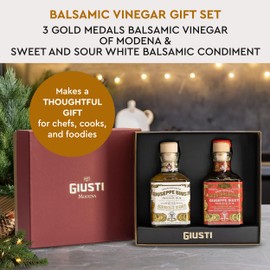 Giuseppe Giusti Balsamic Vinegar of Modena Gift Set – Gran Deposito Aceto Balsamico di Modena and White Balsamic Vinegar-Based Condiment in an Elegant Box, Italian Gifts – 2 x 8.45 fl oz (2 x 250 ml)