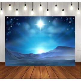 LYCGS 8x6ft Nativity Backdrop Christmas Star Night Star of Bethlehem Over Desert Birth of Jesus Background Merry Christmas Jesus Backdrop Xmas Winter Backdrop