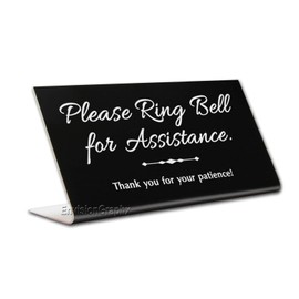 4x8 Desk Sign Ring Bell for Assistance (Black)