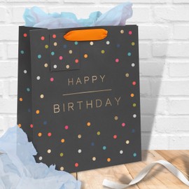 Glick Luxury , Black Happy Birthday Large, Celebration Gift Bag, Think of Me Happy Birthday Spots Gift Wrap Bag, 260x315x135mm, Multi-Colour