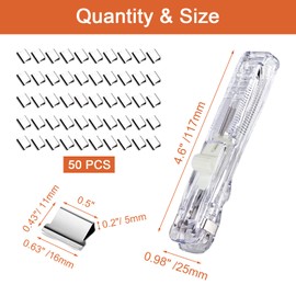 DSBGKJI Mini Push Stapler, Paper Clamp Clip Dispenser with 50 Pcs Stainless Steel Reusable Staples 40 Sheet Capacity, Portable Clip Stapler for Office Desk Accessories Home School Supplies