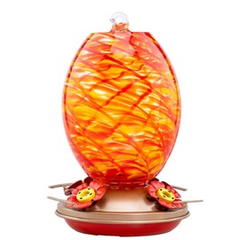 Muse Garden Hummingbird Feeders for Outdoors Hanging, Blown Glass Hummingbird Feeder, Unique Hummingbird Gifts for Women, Containing Ant Moat, Garden Decor, 27 Ounces, Red Swirl