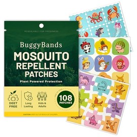 BuggyBands Mosquito Repellent Stickers for Kids – 108 Pack Waterproof PU Mosquito Patches (Dinosaur, Ocean & Fruit Themes) – Plant-Based Essential Oils, DEET-Free – Safe for Toddlers & Children