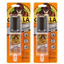 Gorilla 2 Part Epoxy, Clear Epoxy, 0.85 Ounce Syringe (Pack of 2) - 5 Minute Set, Incredibly Strong Bonding