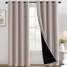 H.VERSAILTEX 100% Blackout Curtains for Bedroom Thermal Insulated Full Blackout Curtains for Living Room Energy Efficiency Window Draperies with Black Liners 1 Panel, 52x96 Inch, Natural Sand