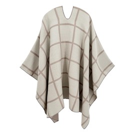 nratto Women's Elegant Shawl Wraps, Soft Open/Cross Front Poncho Cape, Reversible Casual Cardigan Shawls for Travel, Gift (Plaid Beige)