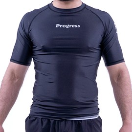 Progress Jiu Jitsu Academy Short SleeveRashguard | Flexible and Durable BJJ Rash Guard | Moisture-Wicking Compression Tops for Men and Women | 80% Polyester/20% Spandex Black M