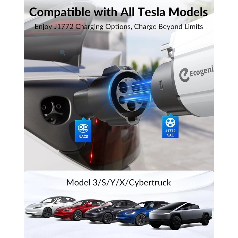 Ecogenix J1772 Charging Adapter 80A 250V AC For Model 3