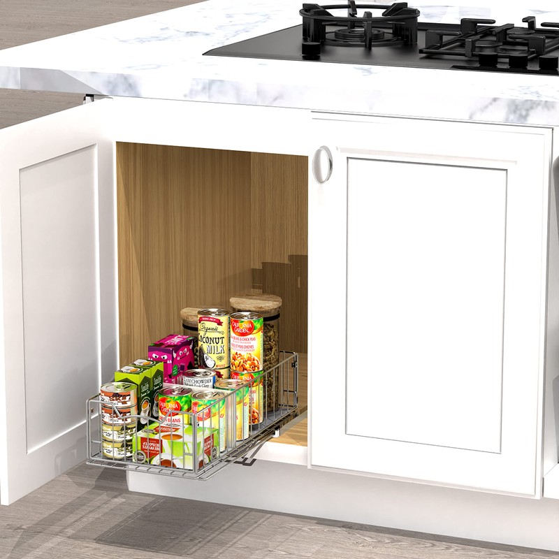 Simple Houseware Pull-Out Cabinet Sliding Basket Organizer, 17.2" D x