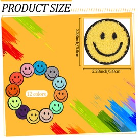 12 Pcs Smile Face Patch Iron On Patches Happy Face Chenille Patches for Clothes Dress Jackets Smile Patches for Hats Cute Embroidery DIY Project Craft Applique, 2.2 Inch(Towel Cloth Style)