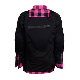 STOCKODEA Women’s Motorcycle Flannel Shirt – CE Armored Cotton Plaid Riding Jacket– Women Protective Gear-XL-Pink-Black