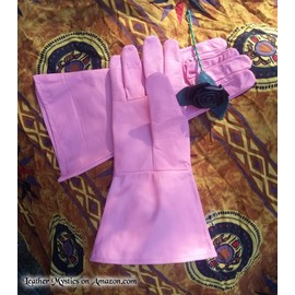 Leather Gauntlet Gloves Pink Powder Pastel Long Arm Cuff (Medium)
