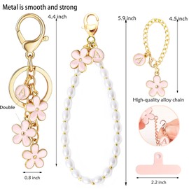 HONYJOOM Aesthetic Keychain Initial Letter Flower Key Chain Car Backpack Accessories for Girls Women Bag Purse Charms, Phone Wrist Lanyard, Water Bottle Keychains (Q Pink)