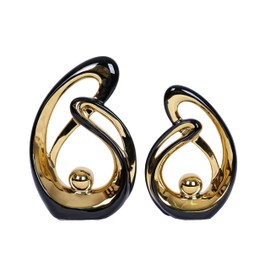 2 Pcs Black and Gold Decor Table Sculpture Decorations Ceramic Statue Mid Century Modern Decor Figurine Centerpieces for Dining Room Living Room Fireplace Shelf Office Coffee Table Decor