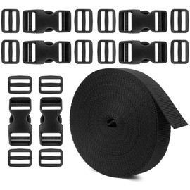 Phinus Buckle Straps 1 Inch, Webbing Straps Polypropylene 11 Yards, 6 PCS Adjustable Side Release Plastic Buckles, 12 PCS Tri-Glide Slide Clip, Heavy Duty Straps with Buckles