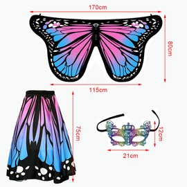 Bseical Bseical Schmetterling Kostüm Damen Schmetterlingsflügel Erwachsene Karneval Kostüm Schmetterlingskostüm Schmetterling Umhang 3-teiliges Set Mit Bunter Maske Und Rock Fee Kostüm (Lila)