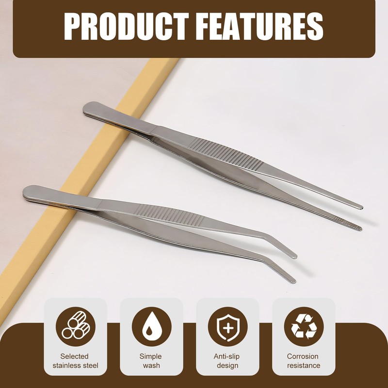 wilcractk Tweezers Set Curved and Straight Stainless Steel 14 cm
