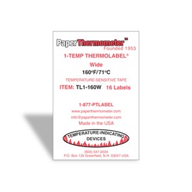 1-Temp Thermolabel Wide 160°F/71°C Temperature Label for Dishwashers Pack of 16 Labels