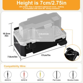 CFMASTER Electrical Safety Box （7 x 3 x 4inch, Outdoor Extension Cord Cover, IP66 Weatherproof Connection Box, Water-Resistant Holder for Holiday Lights, Wires, Timers, Transparent and Black