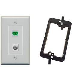 RiteAV - 1 Port SC-APC Fiber Simplex 1 Port Coax Cable TV- F-Type Decorative Wall Plate Bracket Included - Gray