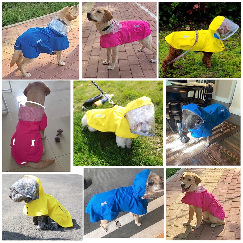 Waterproof Dog Raincoat, Adjustable Reflective Lightweight Pet Rain Clothes with