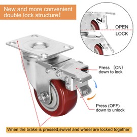 3 inch Heavy Duty Casters Load 1500lbs,Lockable Bearing Caster Wheels with Brakes,Swivel Casters for Furniture and Workbench，Set of 4 (Free Screws)