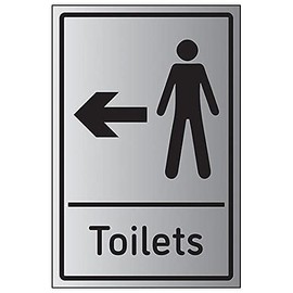 VSafety Mens Toilets Arrow Left - 200mm x 300mm - 3mm Brushed Aluminium Composite
