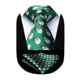 Hisdern Christmas Neckties for Men's Gift, Necktie, Pocket Square Set, Funny, Christmas Accessories for Men -