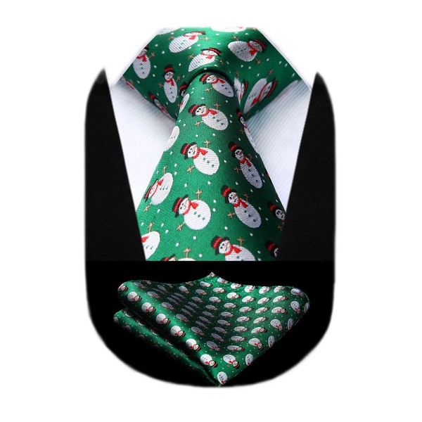 Hisdern Christmas Neckties for Men's Gift, Necktie, Pocket Square Set,