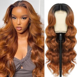 iluadme Ombre Brown Wig For Women 28 Inch Long Wavy Synthetic Lace Front Wig 1b/30 Middle Part Ombre Wavy Wig High Temperature Wig