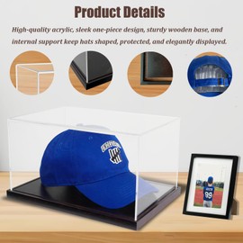Clear Hat Display Case,Acrylic Cap Display Case with Brown Solid Wooden Base,Ready-to-Use,Durable and Stylish Storage Display Case for Caps and Collectibles,Ideal Gift for Caps Collector