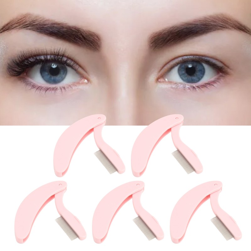 5pcs Curve Handle Lash Comb Stainless Steel Folding Eyelash Teeth