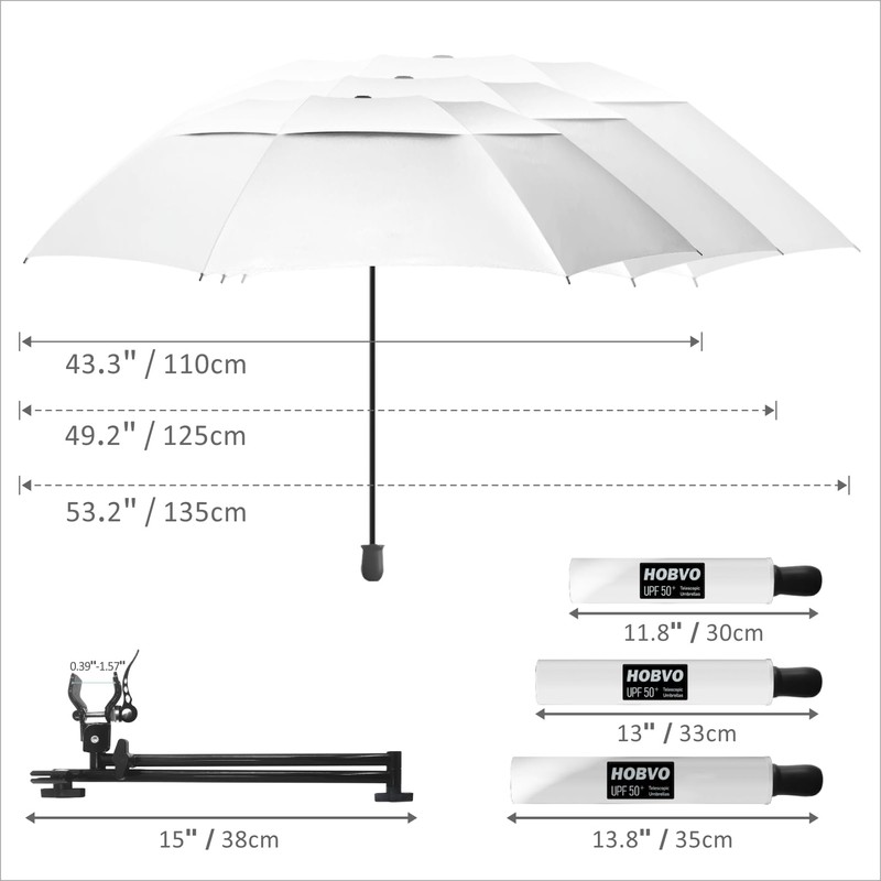 HOBVO UPF 50+ Golf Umbrella with Adjustable Universal Clamp, Portable