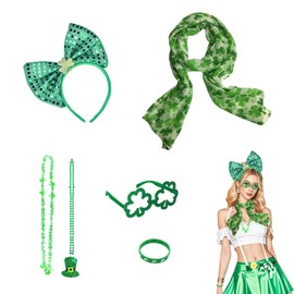 St Patricks Day Accessories Shamrock Headwear Headband Set, St Patricks Day Costume Set - Perfect for Ireland National Celebration, Carnival Accessories Including Headpiece, Necklace, Bracelet, Scarf