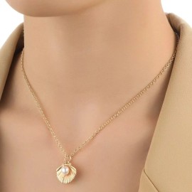 Glamor Theory Elegant Faux Pearl Shell Pendant Necklace