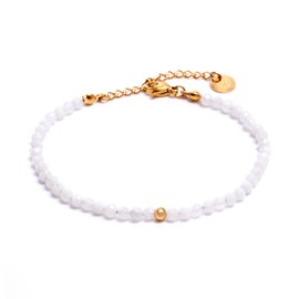 Bergerlin Genuine Natural Stone Pearl Bracelet with 925 Sterling Silver Pearl or Gold-Plated Pearl - Faceted with Clasp - with Certificate of Authenticity, Gold - 18,5+4cm
