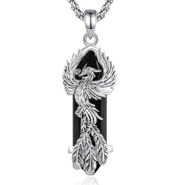 CELESTIA Silver Phoenix Pendant Chain Women's Phoenix Necklace with Created Rose Quartz Obsidian Turquoise Jewellery Gifts Women Birthday Gift Idea for Her, Silver, Obsidian