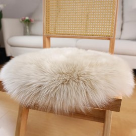 IRIWOOL Square Fur Sheepskin Chair Cover Seat Cushion Pad Super Soft Area Rugs (Creamy Gray, Round 16.5" (Pack of 1))