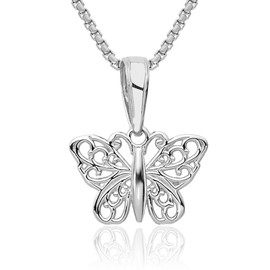 IceCarats 14K Solid White Gold Antique Filigree Butterfly Wings Necklace Chain Pendant Charm 15mm x 12mm Only