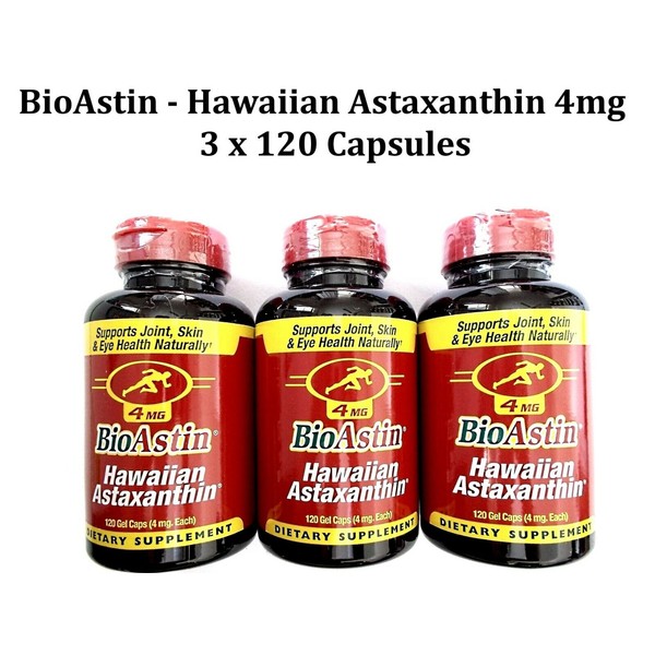 360 caps BioAstin - Hawaiian Astaxanthin (Non GMO) 4mg - ( 3 x 120 gel capsules)