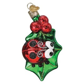Old World Christmas Holly Ladybug Glass Hanging Ornament