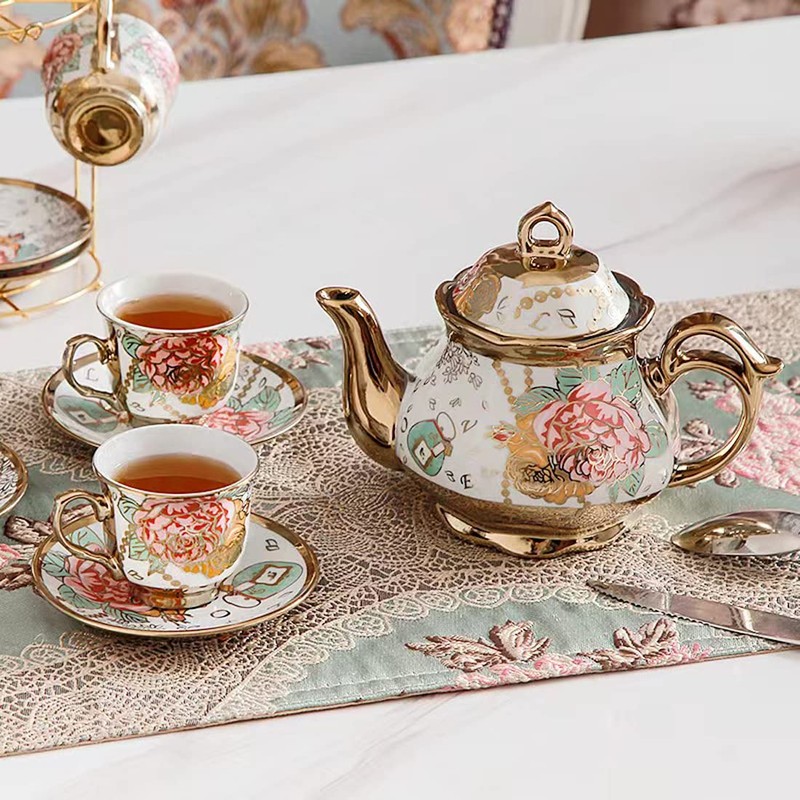CHANJOON tea sets Gold Plated Red Rose Ceramic Tea Set,