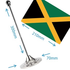 Jamaica Desk Small Flag Set,5×8 Inch Jamaican Mini Desktop table Banner,12 inch Metal Solid Pole Decor,Tiny Digital Printed Polyester Banner With Silvery Base