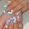 SINHOT Press on Nails Long Square Fake Nails 3D Flower