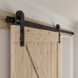 CCJH 12.6FT Single Sliding Barn Door Hardware Kit Black Carbon Steel Hanger Flat Track System for Closet Kitchen 1 Door 75 inch Wide, Smoothly and Quietly I Shape Roller